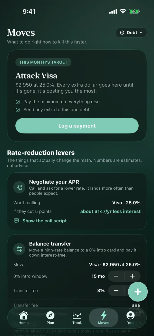 Moves: the next move and ways to lower your rate.