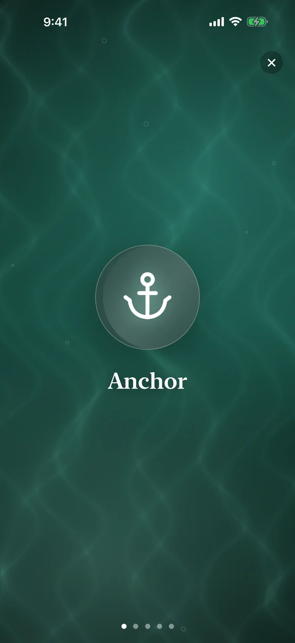 Liquid Anchor: the launch screen.