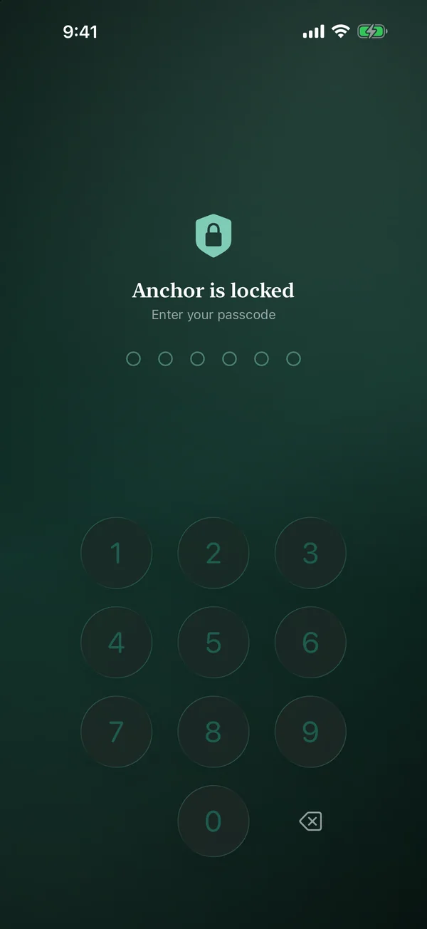 Anchor is locked. Enter your passcode.